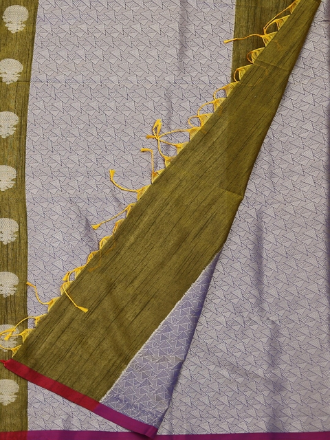

Pothys Olive Green & Grey Cotton Blend Woven Design Saree