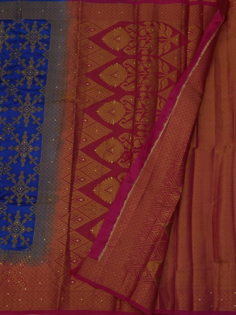 

Pothys Blue & Pink Jute Silk Woven Design Saree
