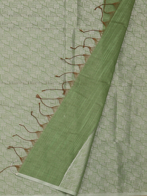 

Pothys Green & Grey Cotton Blend Woven Design Saree