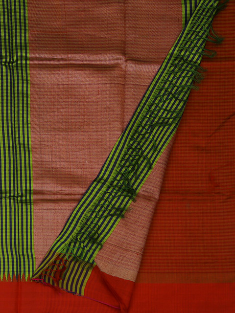 

Pothys Green & Red Jute Silk Striped Saree