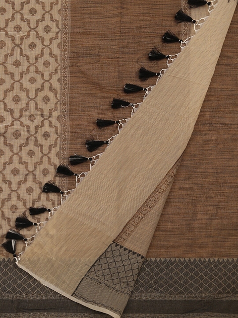 

Pothys Cream-Coloured & Brown Supernet Woven Design Saree