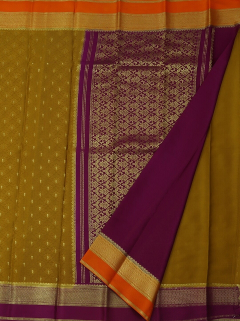 

Pothys Mustard & Purple Pure Crepe Checked Saree