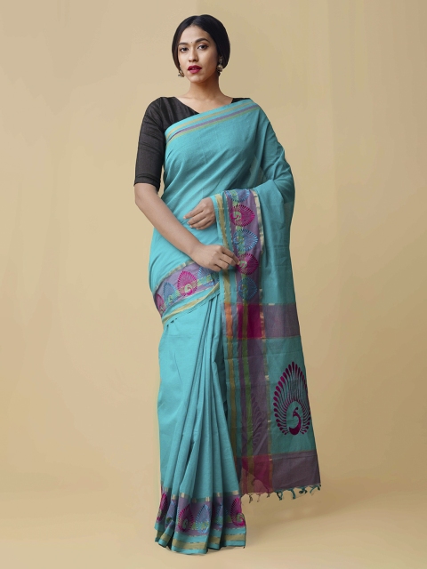

Unnati Silks Blue Pure Cotton Solid Mangalagiri Saree