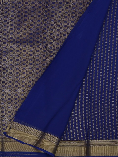 

Pothys Blue & Gold-Toned Pure Georgette Checked Saree