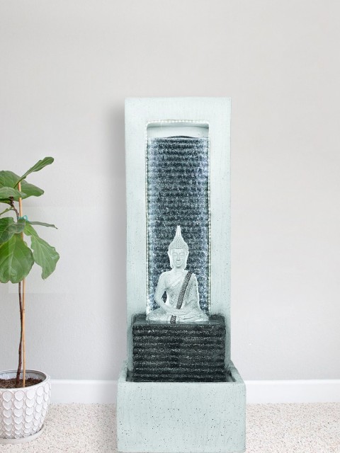 

eCraftIndia Black & White Meditating Buddha Water Fountain With LED Lights