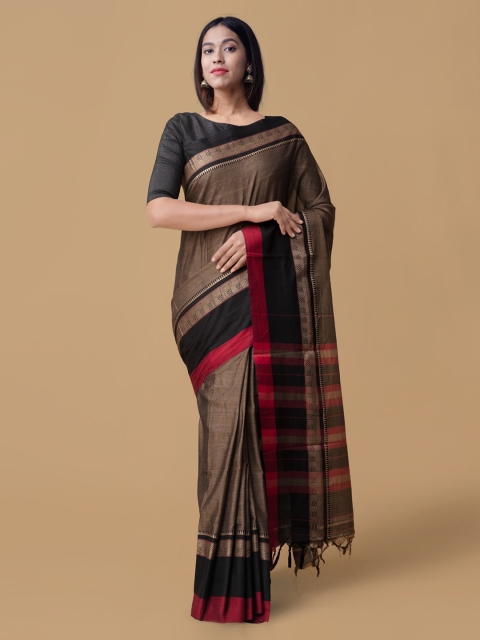 

Unnati Silks Grey & Black Pure Cotton Striped Narayan Peth Handloom Saree