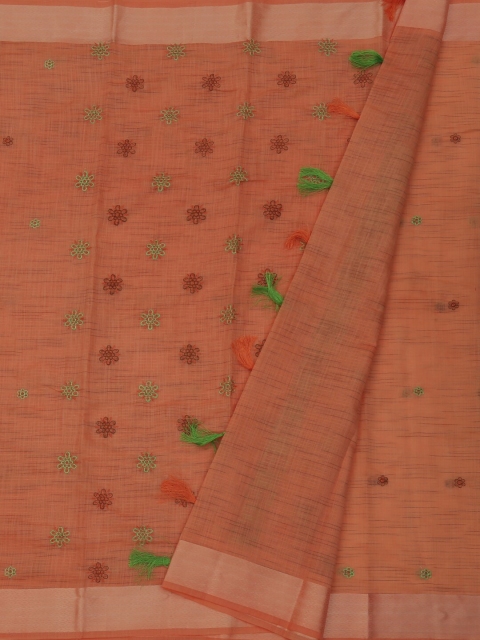 

Pothys Peach-Coloured Embroidered Cotton Blend Saree