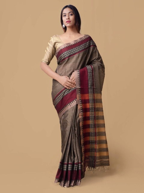 

Unnati Silks Grey Pure Cotton Solid Handloom Narayan Peth Saree