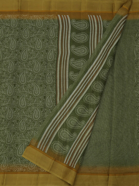 

Pothys Olive Green Printed Jute Silk Saree