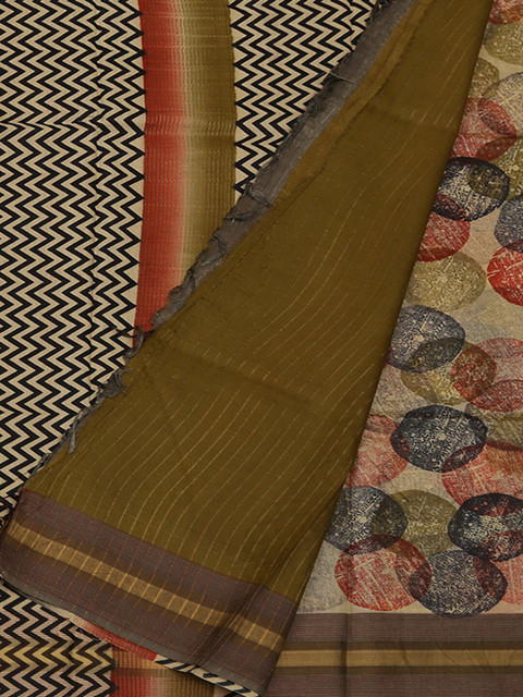 

Pothys Cream-Coloured & Green Jute Silk Printed Saree