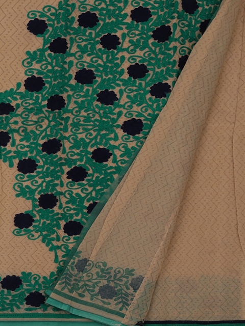 

Pothys Cream-Coloured & Green Supernet Printed Saree