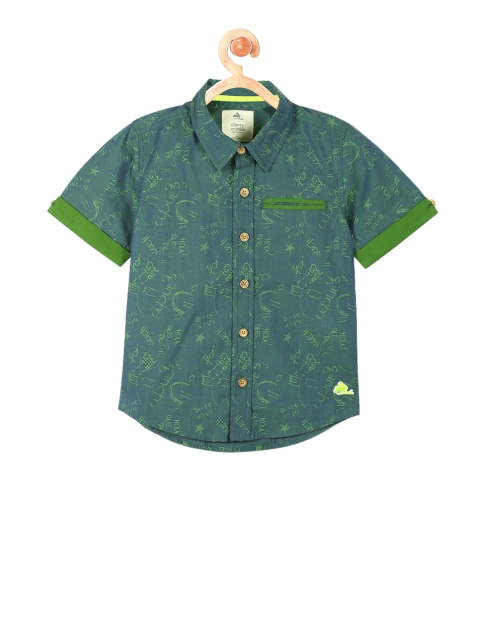 

Cherry Crumble Kids Green Regular Fit Printed Casual Shirt