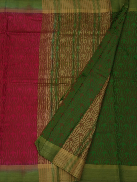 

Pothys Pink & Green Jute Silk Woven Design Saree