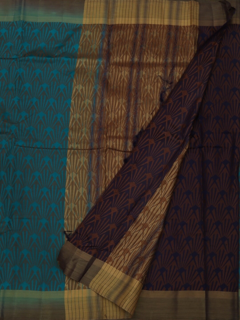 Pothys Blue & Brown Jute Silk Woven Design Saree