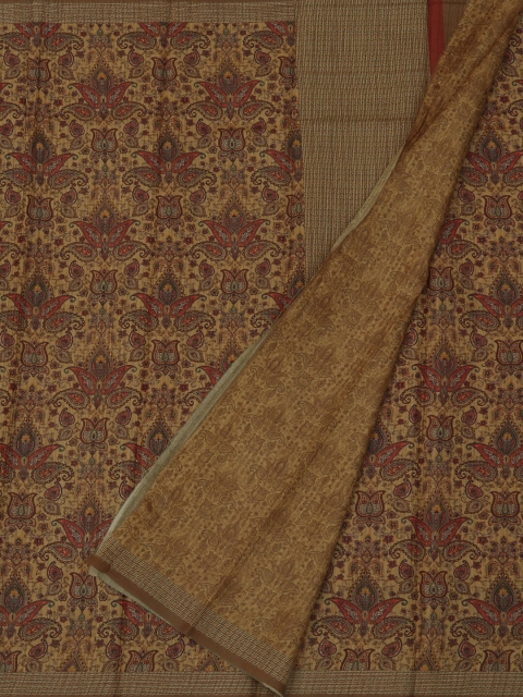 

Pothys Brown & Pink Jute Silk Printed Saree