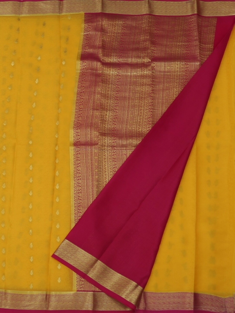 

Pothys Yellow & Magenta Pure Crepe Woven Design Mysore Silk Saree