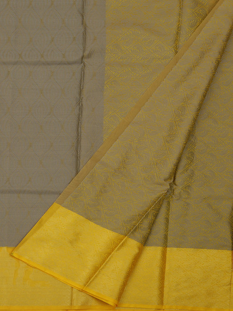 

Pothys Grey & Yellow Jute Silk Solid Saree