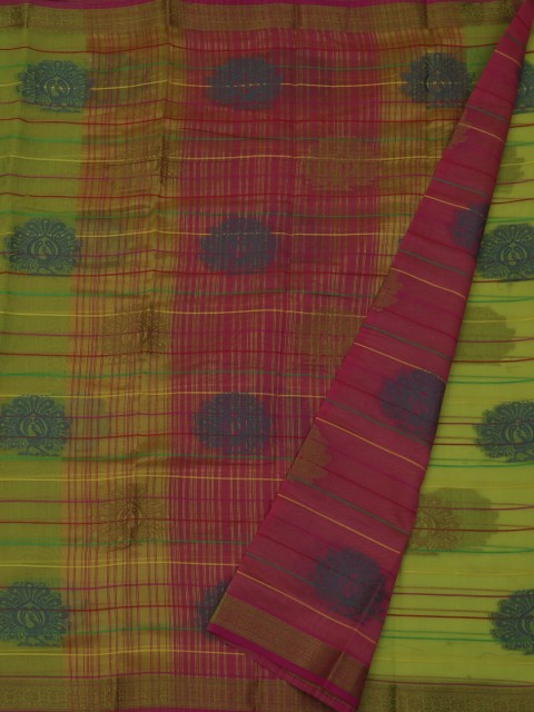 

Pothys Green & Pink Cotton Blend Woven Design Chanderi Cotton Saree