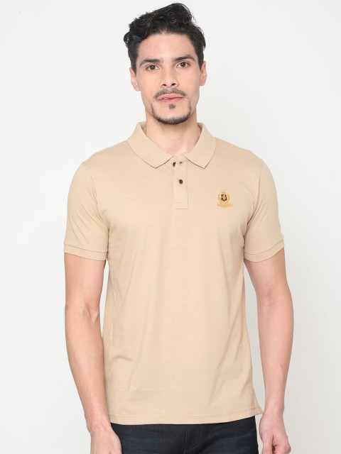 

Oxemberg Men Beige Solid Polo Collar T-shirt