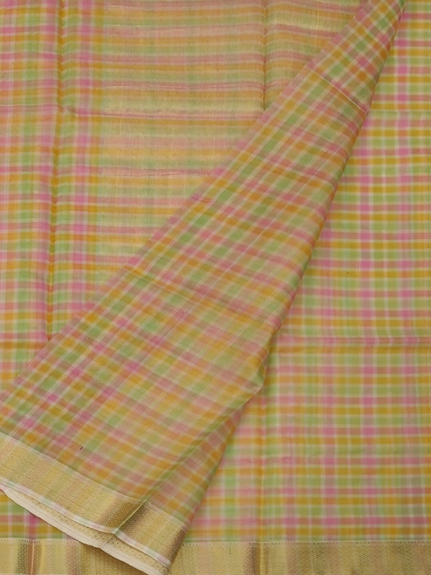 

Pothys Beige & Green Organza Checked Saree