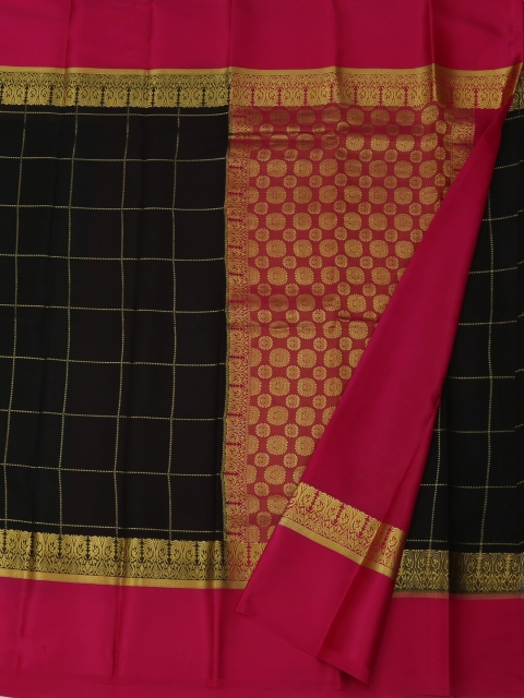 

Pothys Black & Pink Pure Crepe Checked Saree