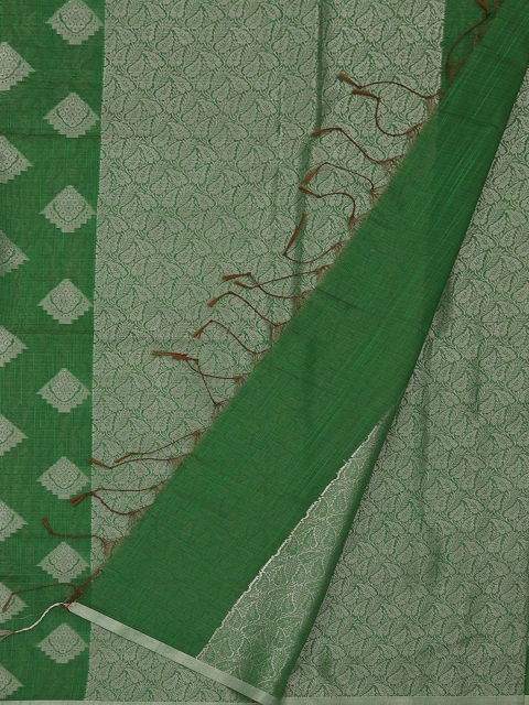 

Pothys Green & Silver-Toned Cotton Blend Woven Design Saree