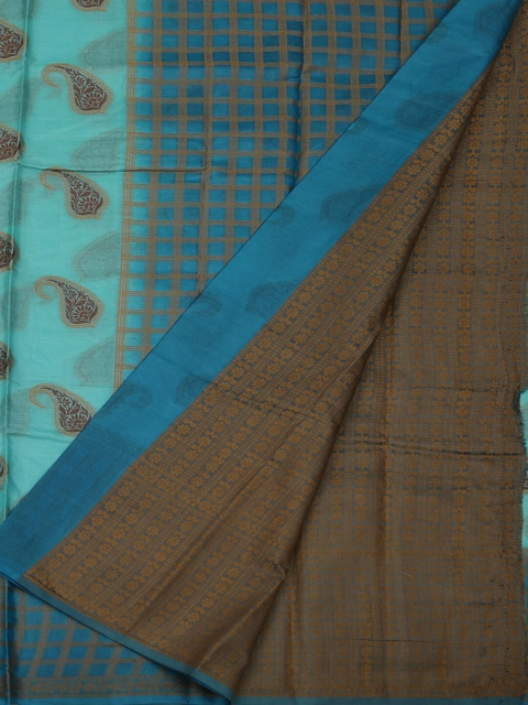 

Pothys Turquoise Blue & Gold Jute Silk Woven Design Saree