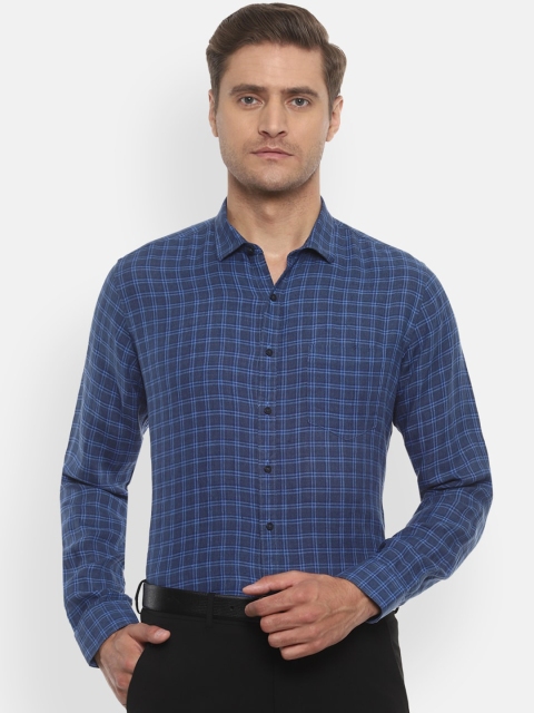 

Van Heusen Men Blue Slim Fit Checked Formal Linen Shirt