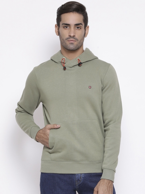 

SWISS MILITARY Men Olive Green Solid Hooded Sweatshirt