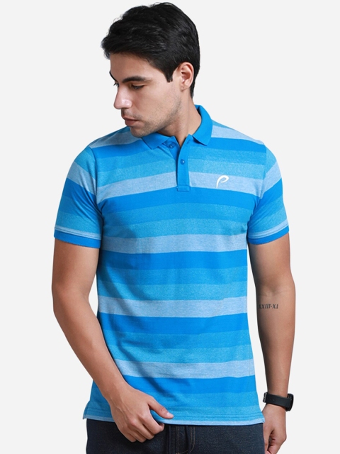 

Proline Active Men Blue Striped Polo Collar Pure Cotton T-shirt