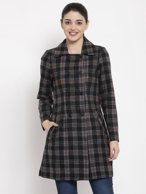 

Owncraft Women Charcoal Grey & Blue Checked Longline Overcoat