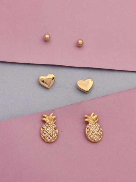 

Sia Art Jewellery Set Of 3 Gold-Toned Contemporary Studs