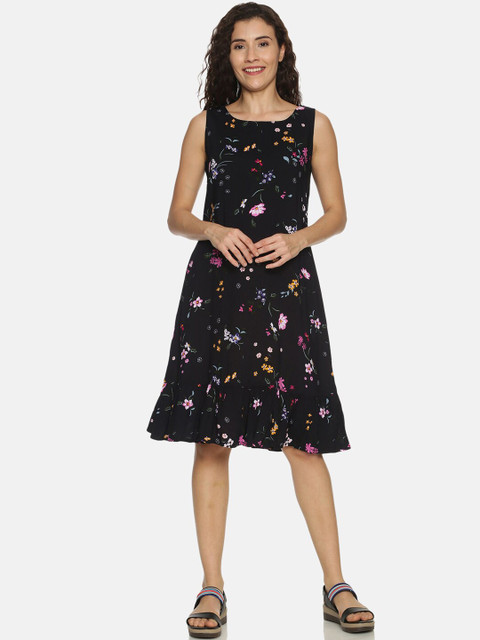 

Saffron Threads Women Navy Blue Floral Printed Fit and Flare Dress