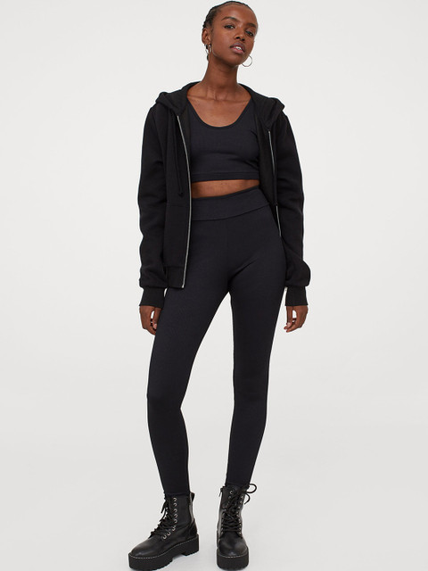 

H&M Women Black Solid Leggings High Waist