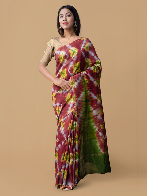 

Unnati Silks Maroon Silk Cotton Printed Chanderi Saree