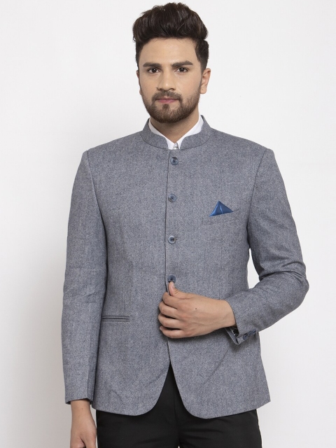 

NEUDIS Men Grey-Melange Solid Bandhgala Formal Blazer