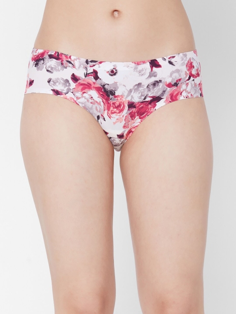 Juliet Women White & Pink Floral Printed Bonded Seamless Basic Briefs 060003000010492