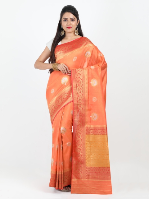 

SABOO COLLECTIONS Orange Woven Design Banarasi Saree