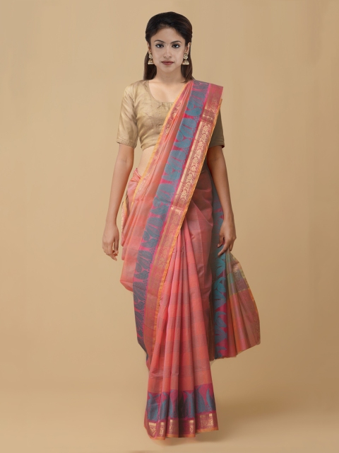 

Unnati Silks Pink Silk Cotton Checked Kanjeevaram Saree