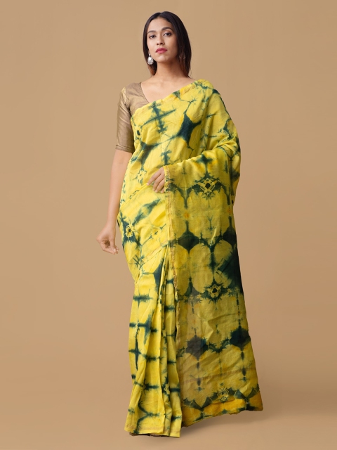 

Unnati Silks Yellow Silk Cotton Dyed Chanderi Saree