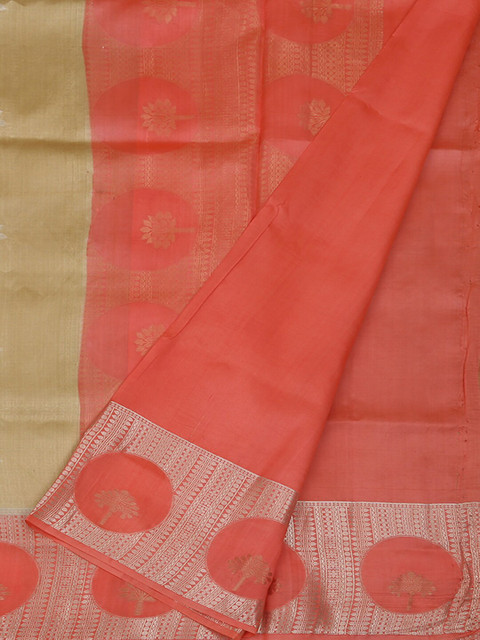 

Pothys Gold-Toned & Peach-Coloured Jute Silk Woven Design Saree