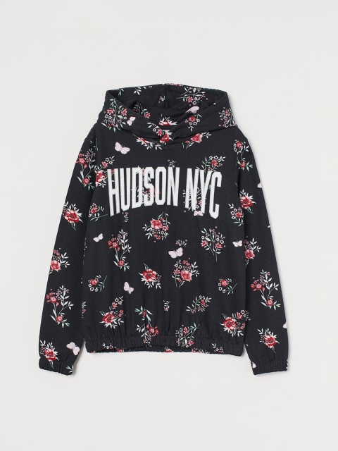 

H&M Girls Black Printed Hoodie