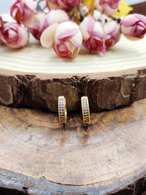 

Sia Art Jewellery Gold-Plated & Pink Circular Half Hoop Earrings