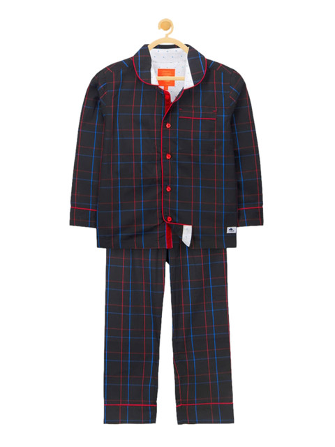 

Cherry Crumble Unisex Kids Navy Blue & Red Checked Night suit