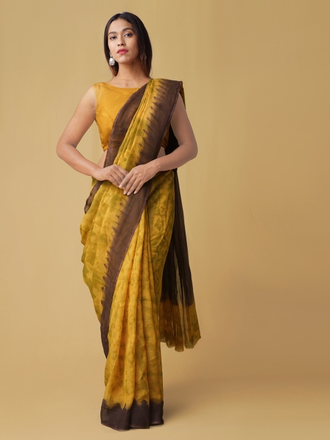 

Unnati Silks Yellow & Purple Pure Cotton Printed Kota Saree