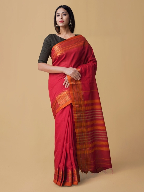 

Unnati Silks Red Solid Venkatgiri Saree