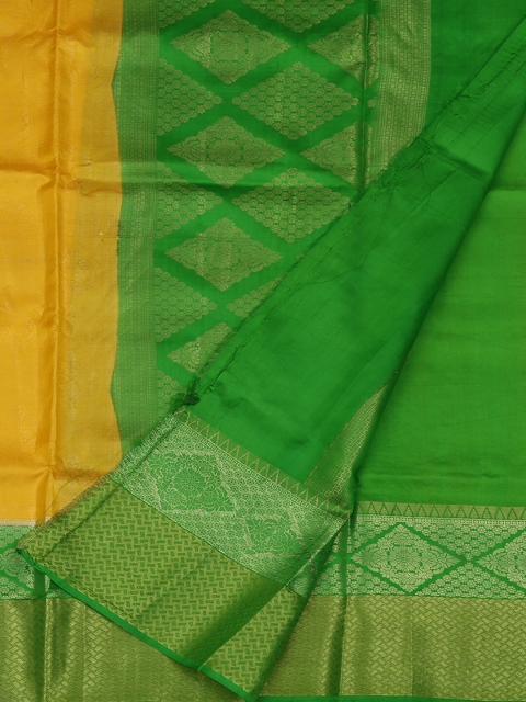 

Pothys Yellow & Green Jute Silk Woven Design Saree