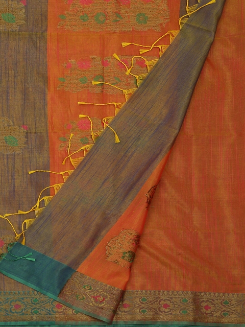 

Pothys Green & Orange Jute Silk Woven Design Saree