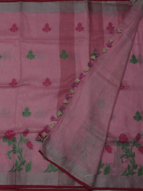 

Pothys Pink & Green Pure Linen Printed Saree