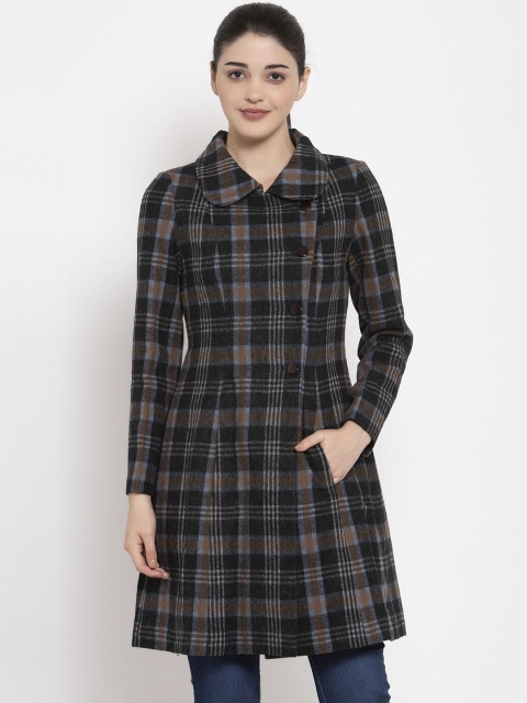 

Owncraft Women Charcoal Grey & Blue Checked Longline Overcoat